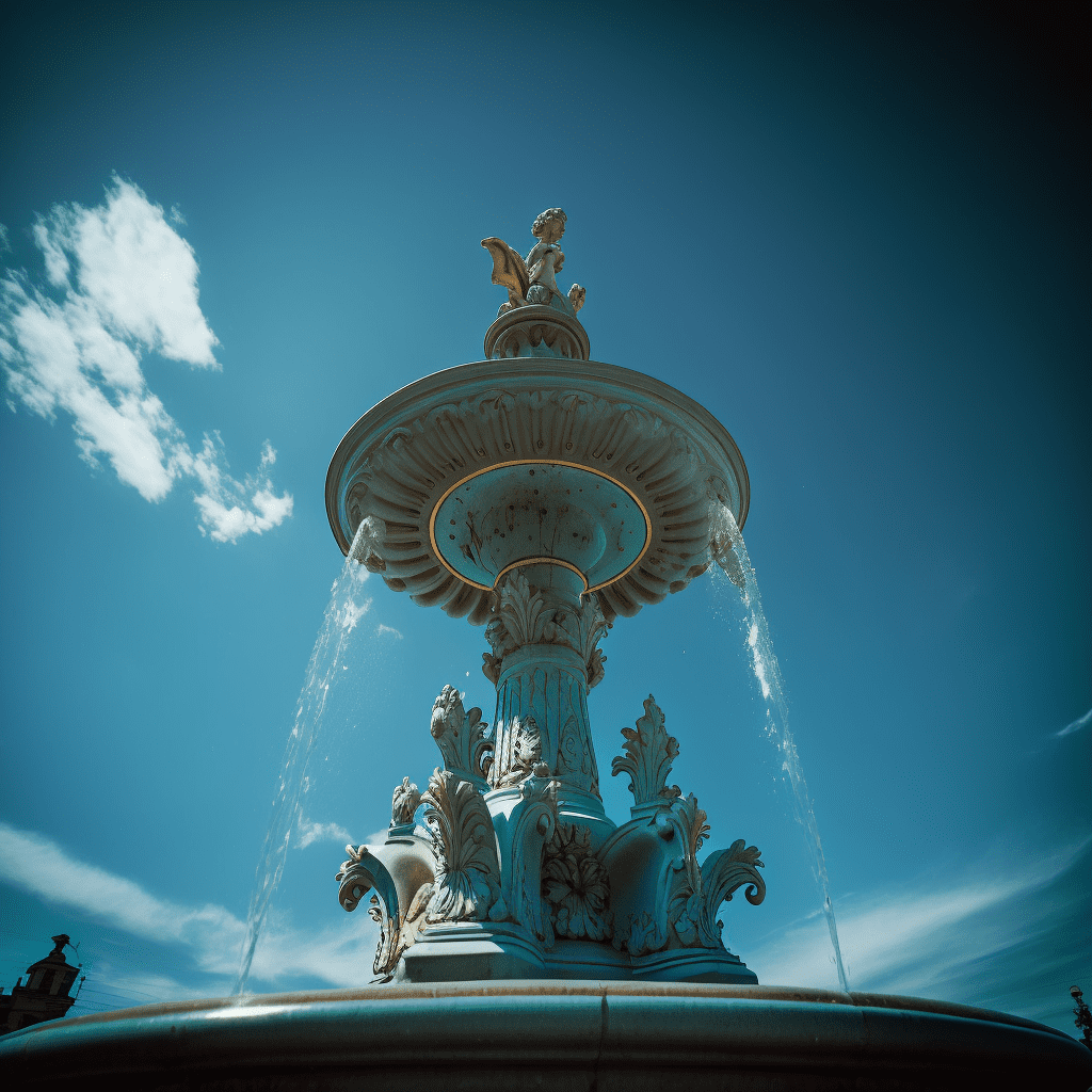 Фотография фонтана на фоне ясного неба